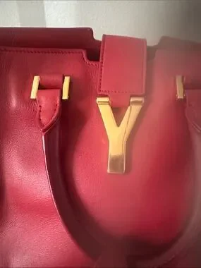 Saint Laurent | Bags | Saint Laurent Red Leather Ylogo Tote With Gold ...